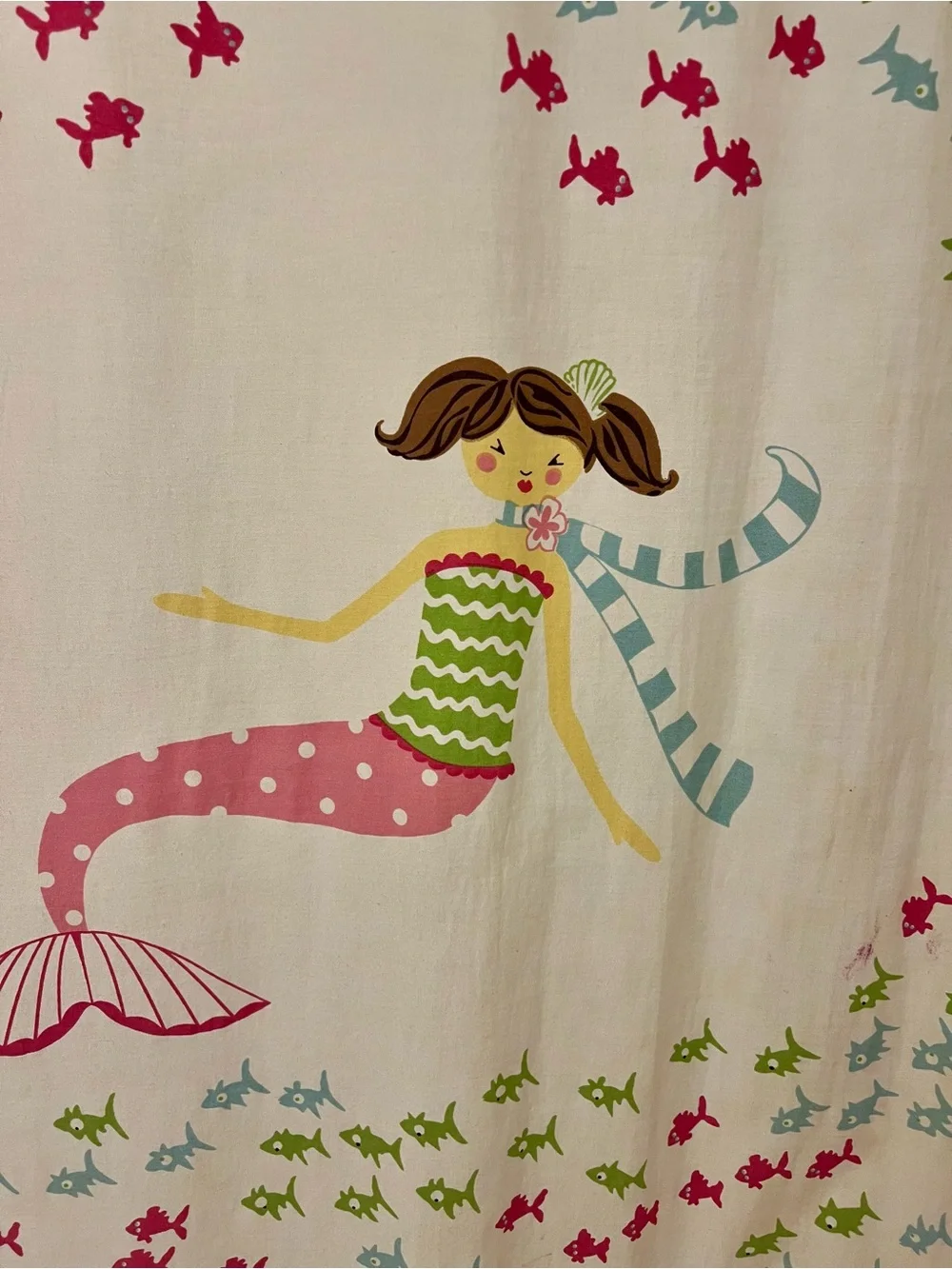 Pottery Barn Kids Pink and White Mermaid Cotton Shower Curtain 72x72